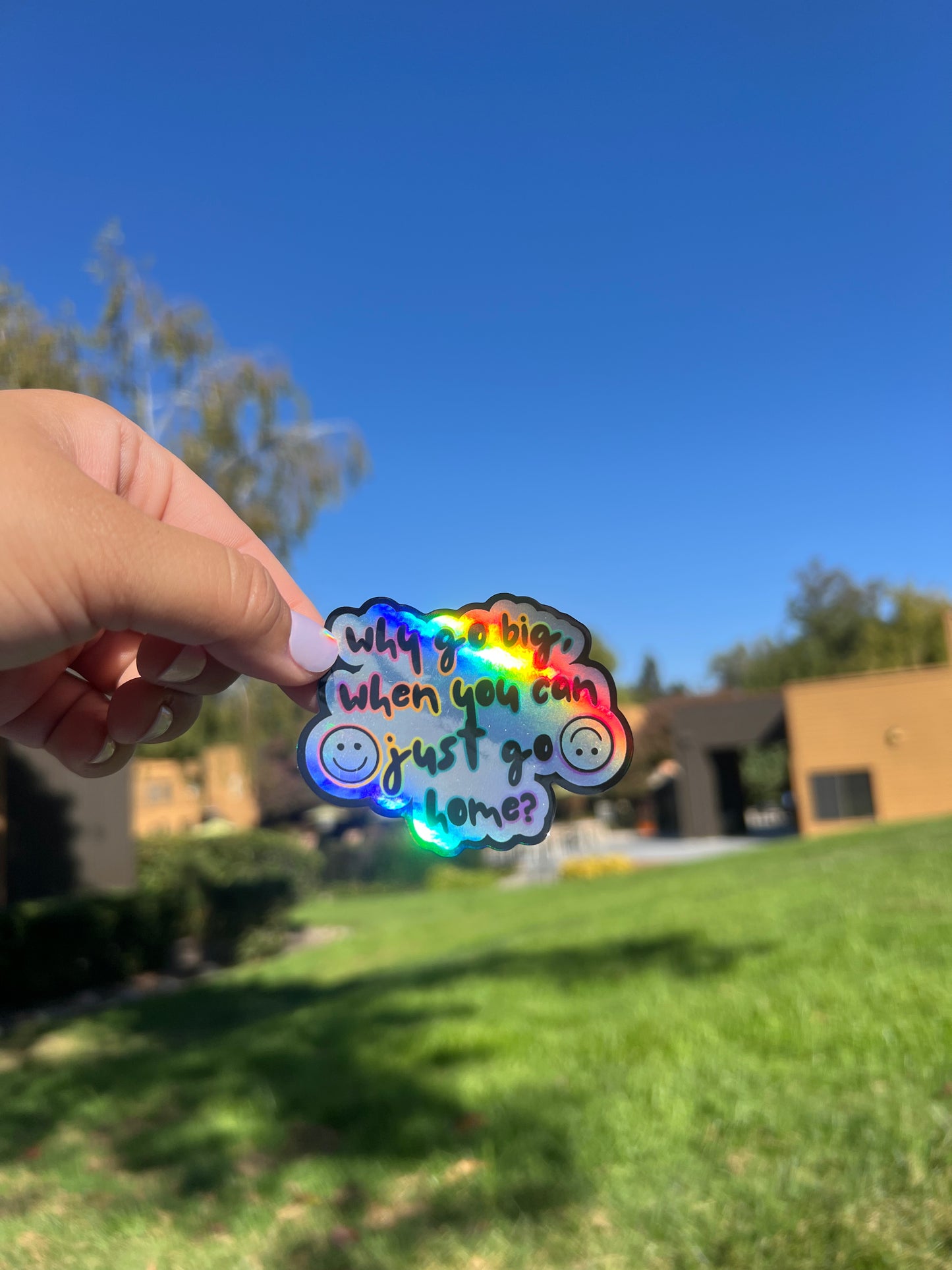 Why Go Big, When You Can Just Go Home Holographic Vinyl Sticker